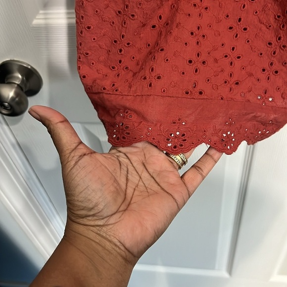 Knox Rose Ruffle Sleeve Eyelet A-Line Mini Dress - Desert Red - Size XS - Picture 4 of 8